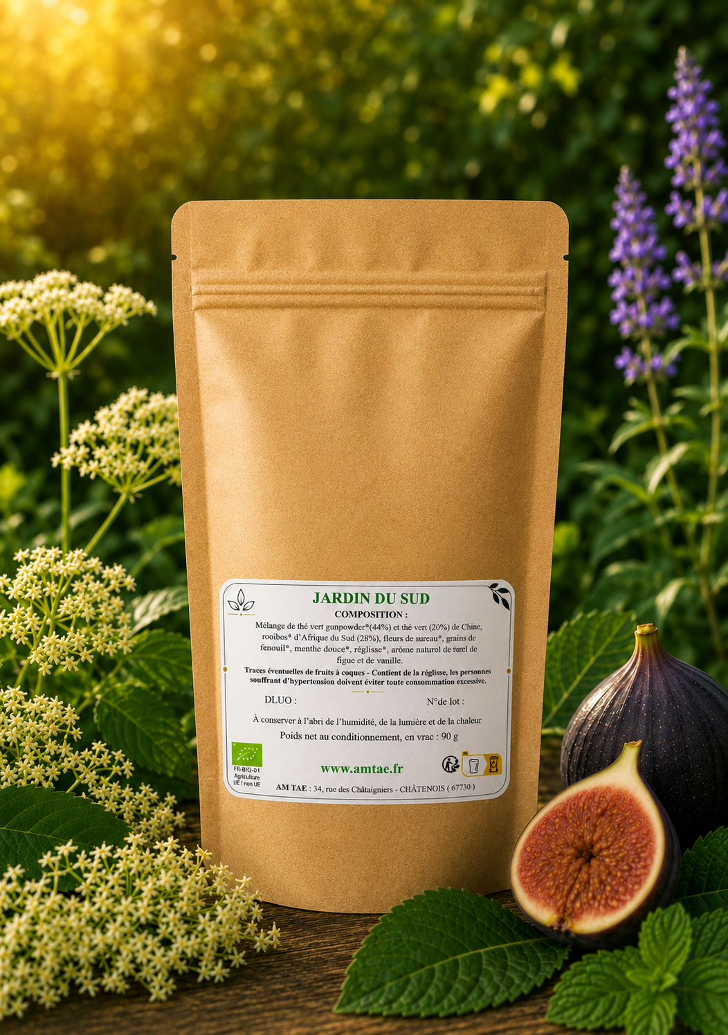 JARDIN DU SUD, Thé vert et Rooibos parfumés Sureau - Fenouil - Menthe douce - Figue - Vanille
