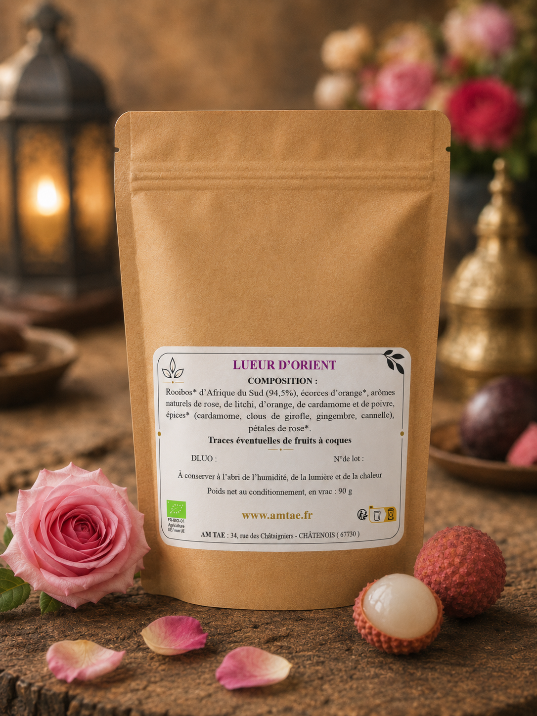 LUEUR D'ORIENT, Rooibos Orange - Rose - Litchi - Cardamome