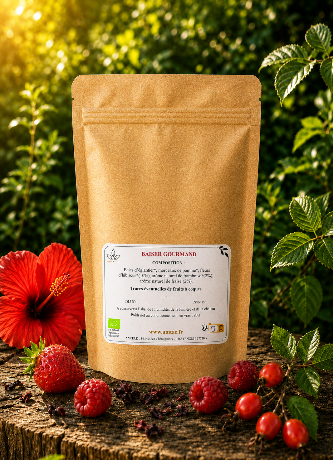 BAISER GOURMAND, Tisane de fruits Baies d'églantier - Pomme - Framboise - Fraise