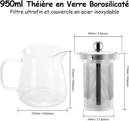 Théière avec Infuseur 950ml, en Verre Borosilicate